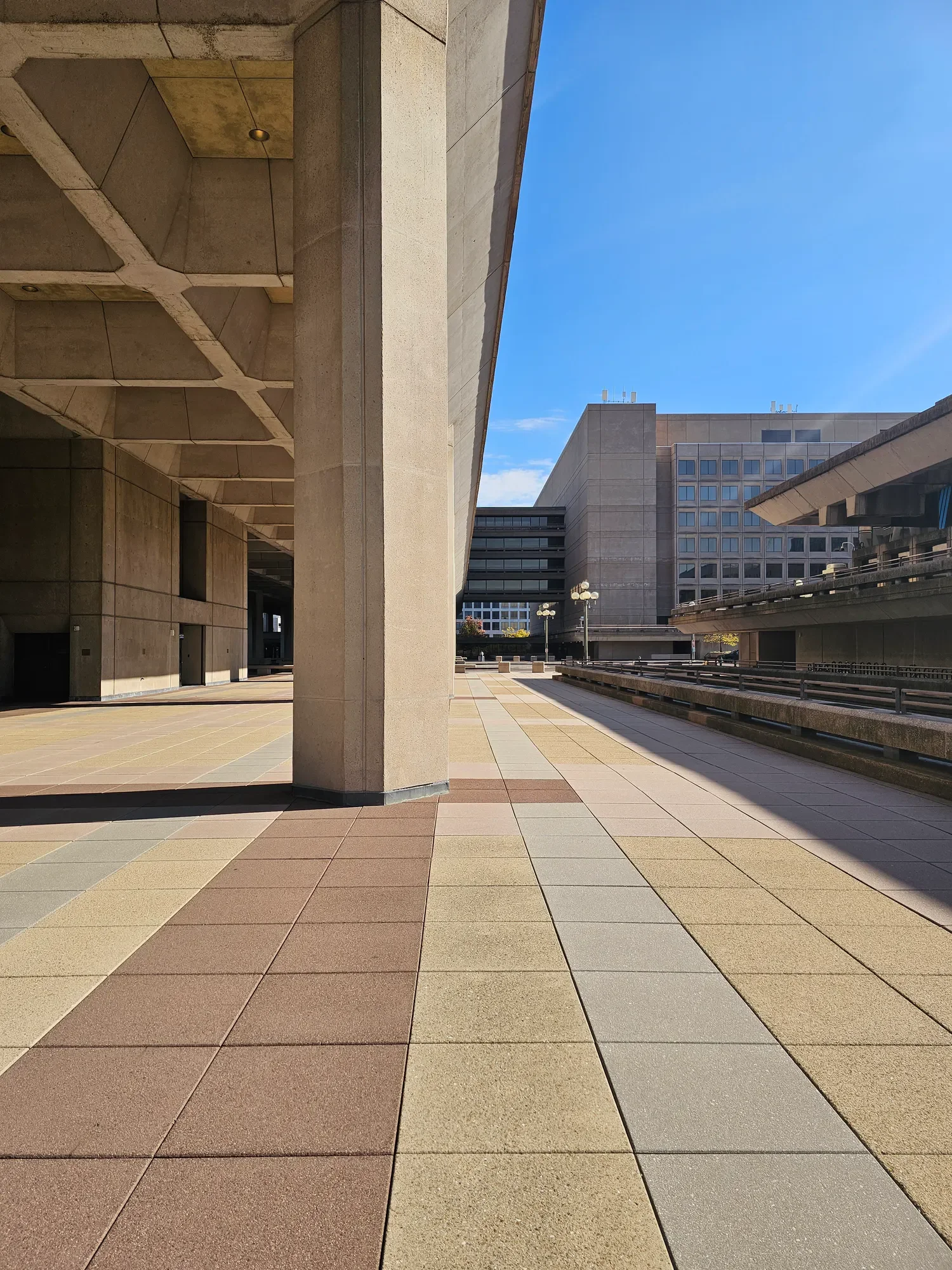 Concrete colonnade and geometric paving in Washington, D.C.