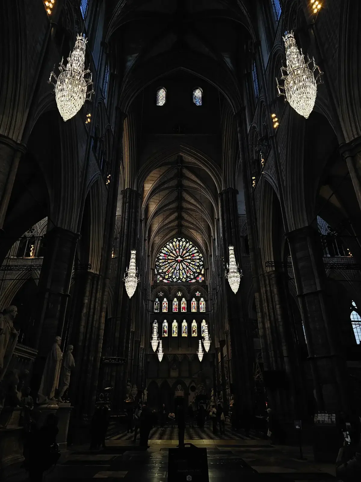 Long vaulted aisle inside Westminster Abbey